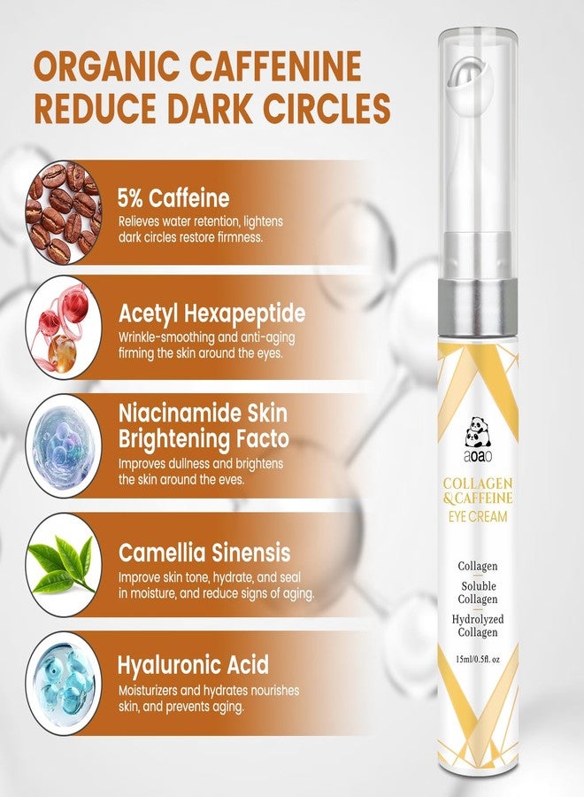 AOAO Roller Ball Eye Serum with Collagen & Caffeine for Puffy Bags Fine Lines Dark Circles Wrinkles, Firming & Hydration, Under Eye Cream with 360° Roller Massage Ball, 15ml/0.5fl.oz (1pack) - Image 4